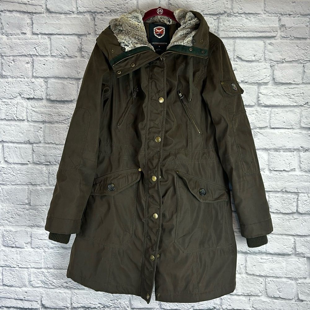 1 Madison Expedition Weatherproof Brown Winter Parker, Fur Trimmed Size Medium